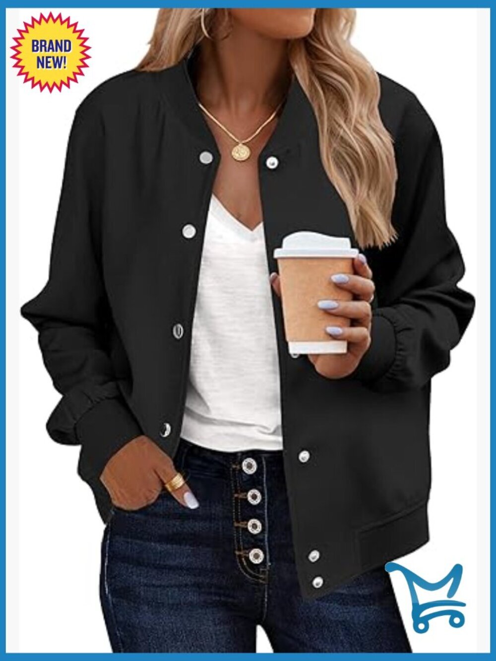 Lightweight Bomber Jacket with Pockets, Varsity Style Button Down